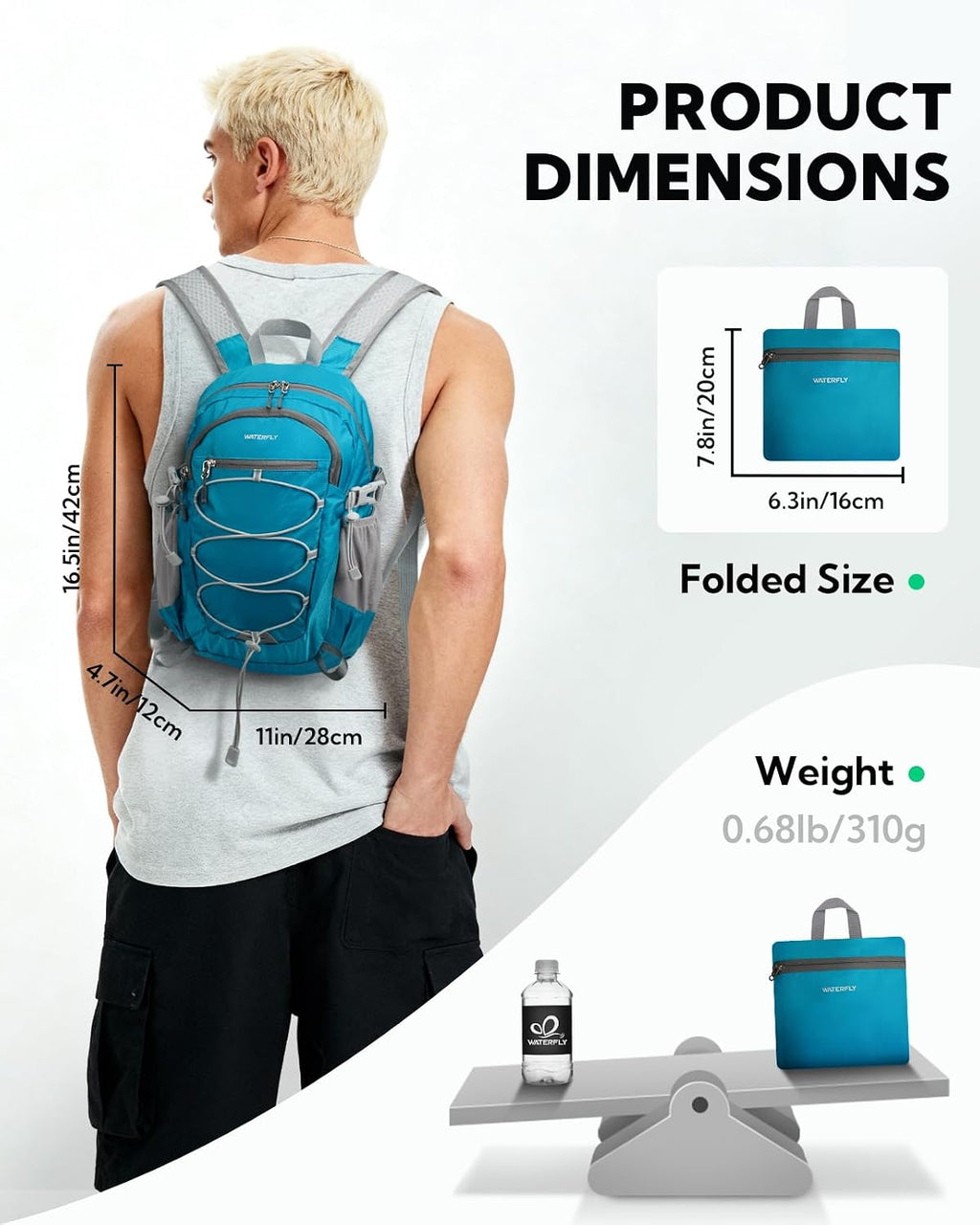 WATERFLY Small Lightweight Packable Backpack, Mini Foldable Travel Daypack