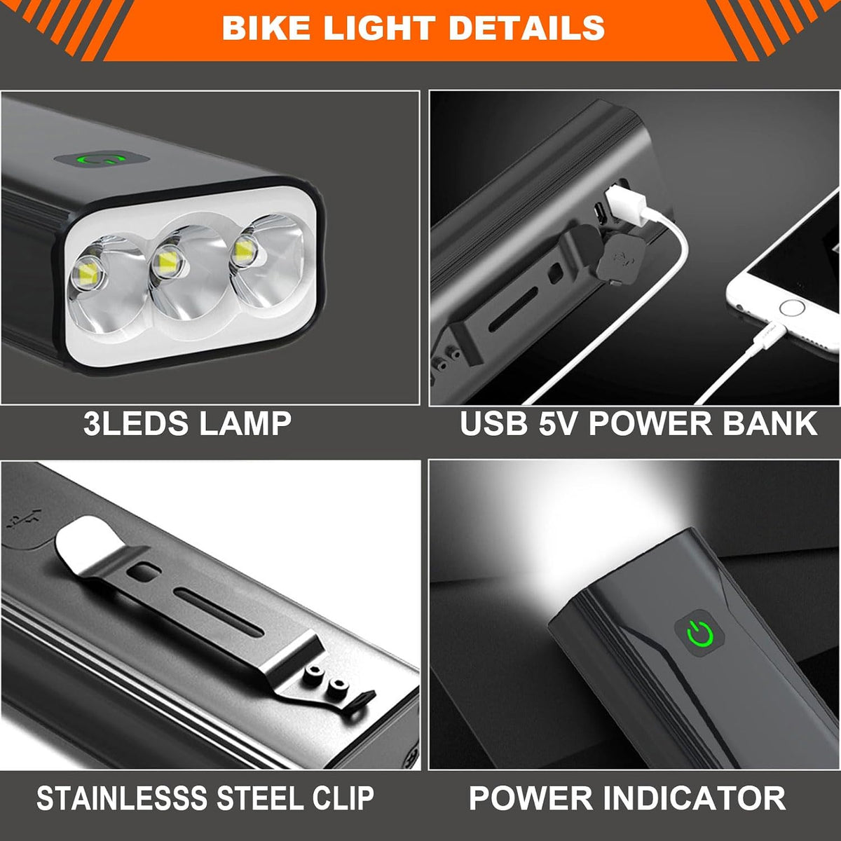 Bike Lights for Night Riding USB Bike Light Set, Bicycle Front Headlight and Back Taillight, 3/5 Light Modes,for Road Cycling