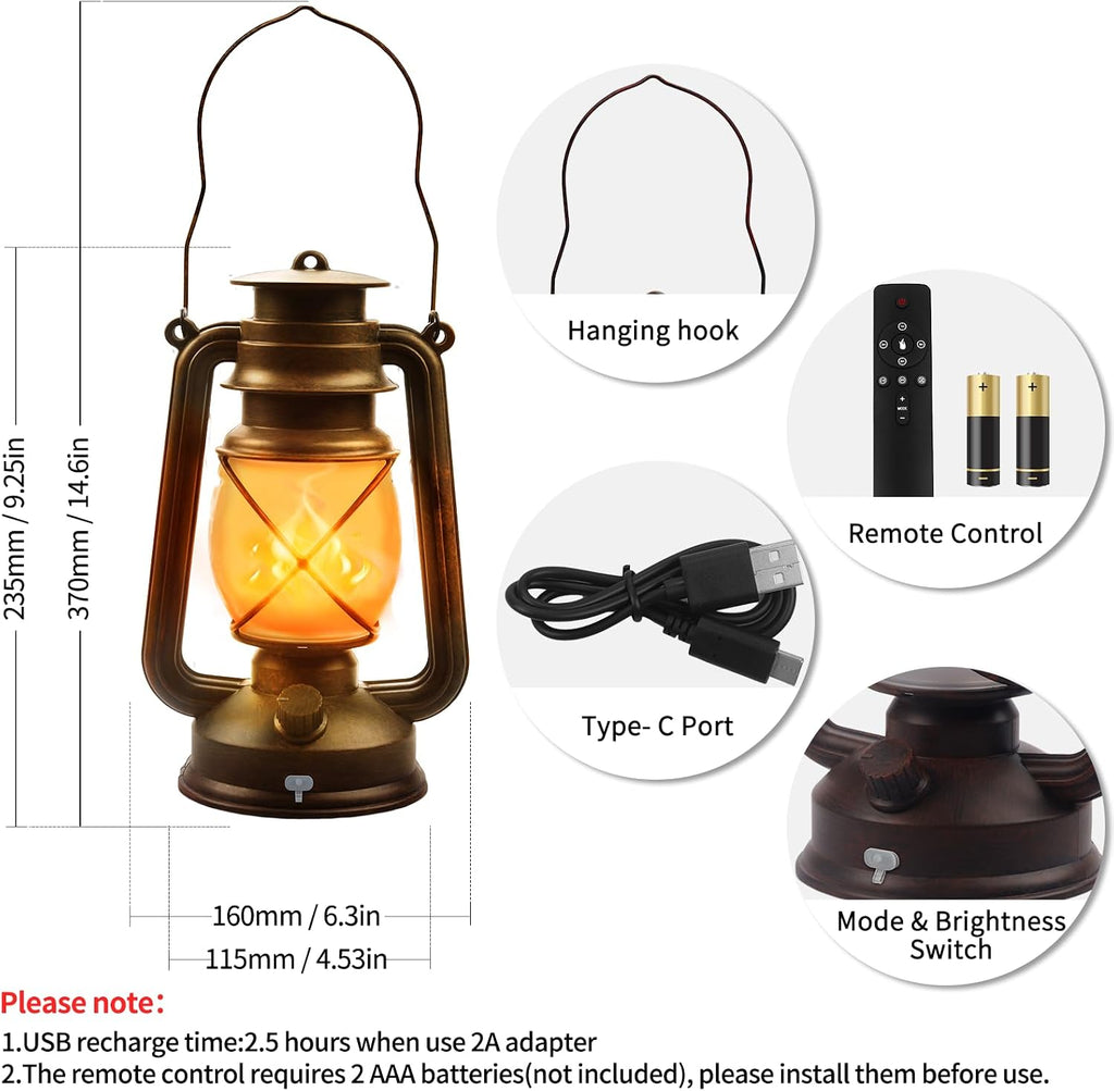 2 Pack Bronze Vintage 4 Modes Rechargeable Lanterns with Remote Control