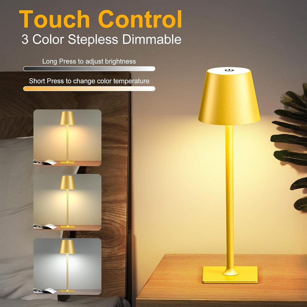 Yogaret Gold Rechargeable Cordless Table Lamp, Battery Operated, 2 Pack