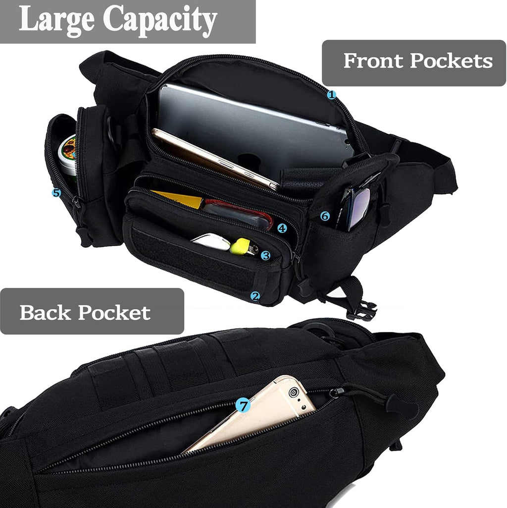 Tactical Fanny Packs, Military Waist Bag Utility Hip Belt Bags for Hiking Climbing Fishing Cycling Hunting with U.S Patch (Green)