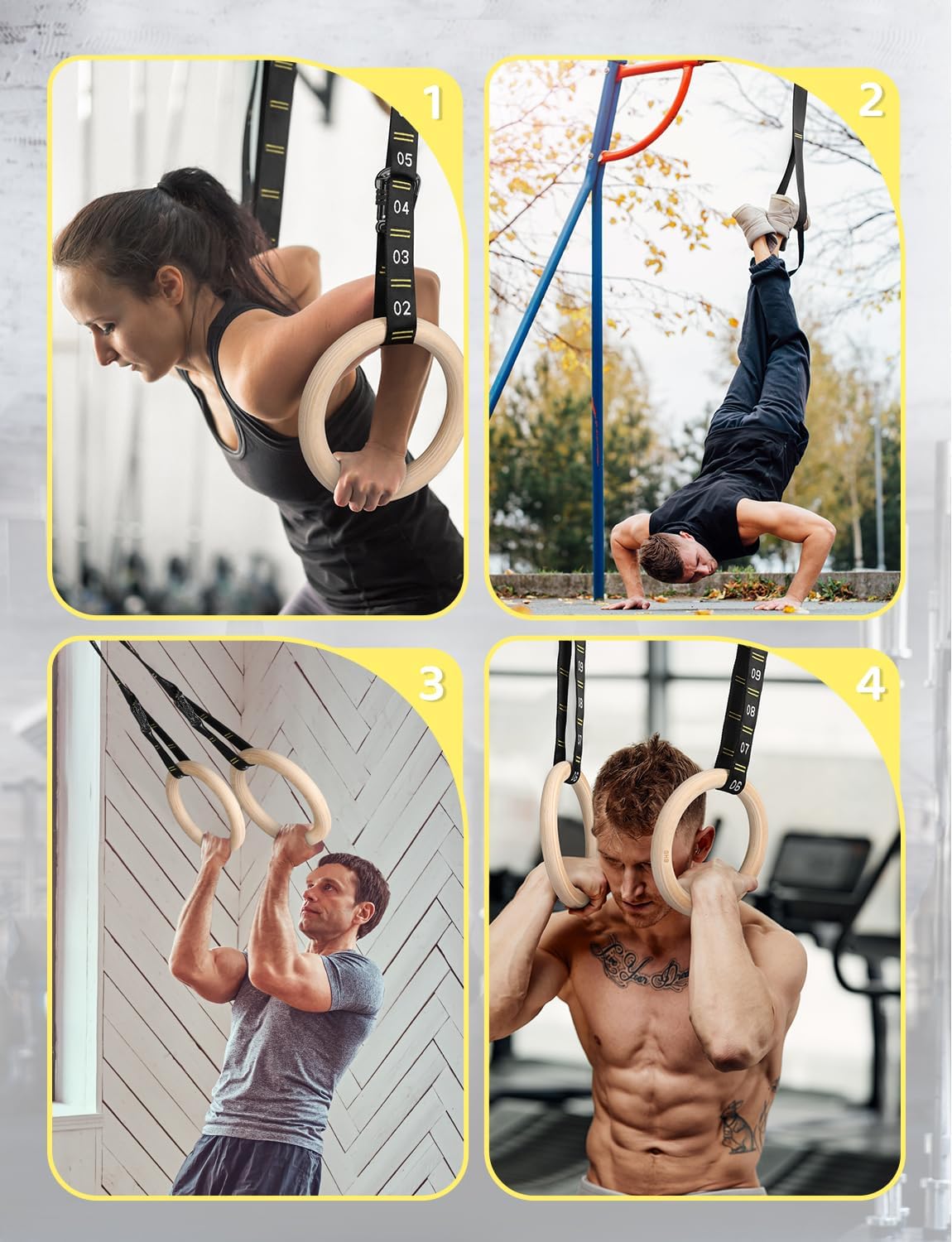 GHB Gymnastic Rings Wooden Gym Rings 1.25"