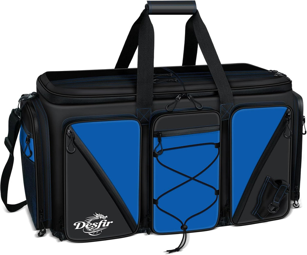 Handor Waterproof Fishing Tackle Bag, Large Saltwater Resistant Storage, 1000D PVC Material, Holds 3600 3700 Trays (Black and Blue, Large Bag)