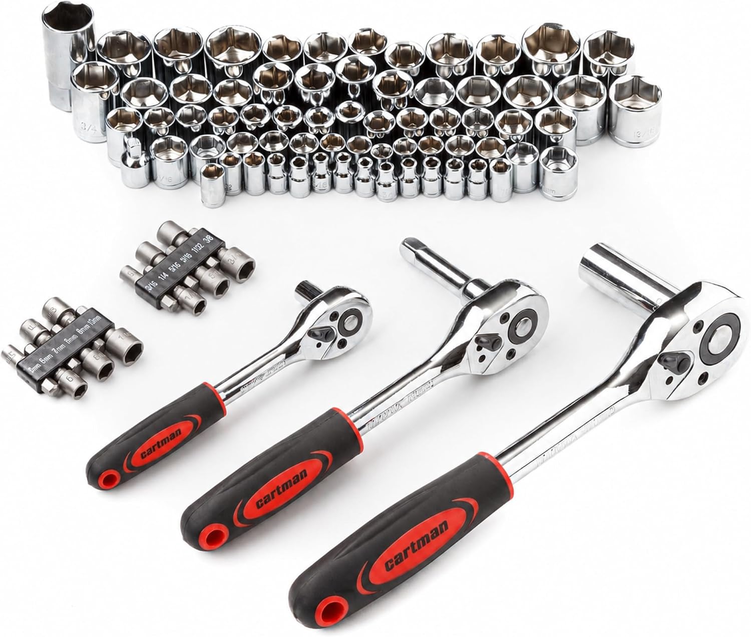 CARTMAN 205-Piece Ratchet Wrench Tool Set, SAE/Metric Socket Kit Carry Case