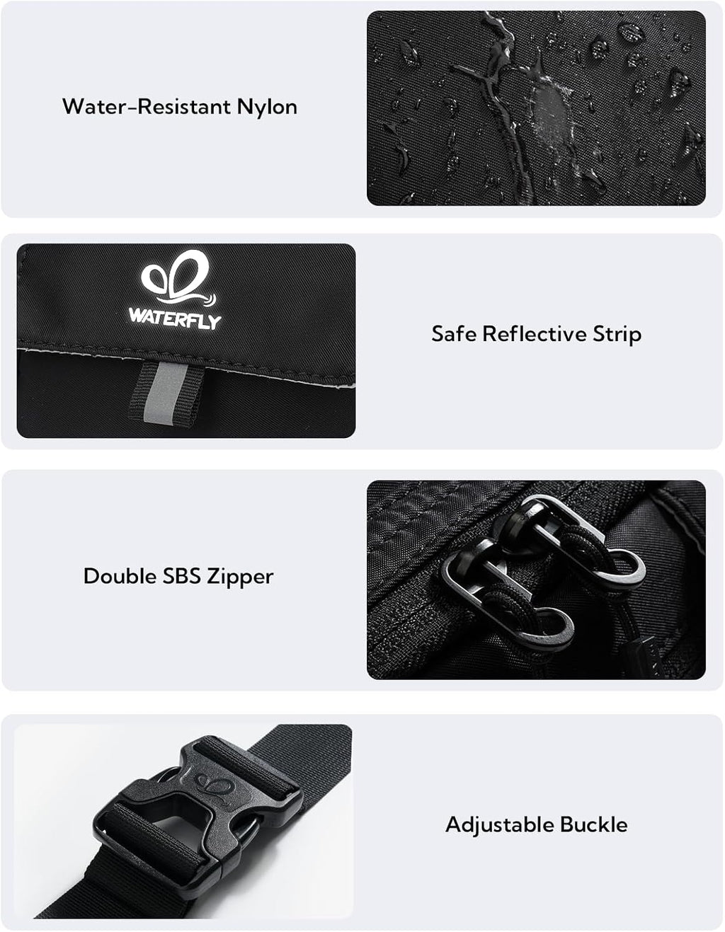 WATERFLY Fanny Pack Waist Bag: 3L Large RFID Anti-Theft with 9 Pockets