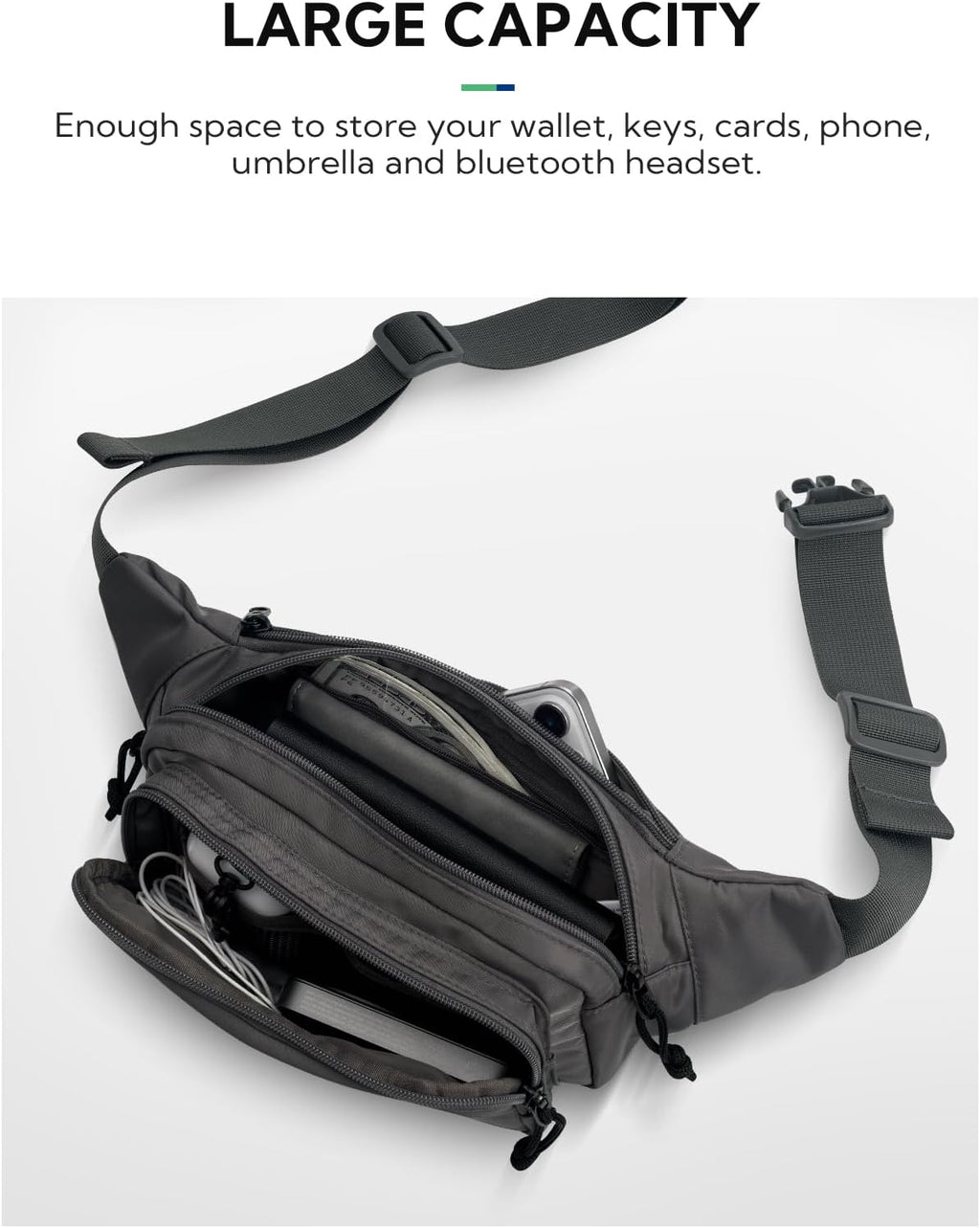 WATERFLY Fanny Pack Waist Bag: 2.5L Large 5 Zipper Pockets for Women Men