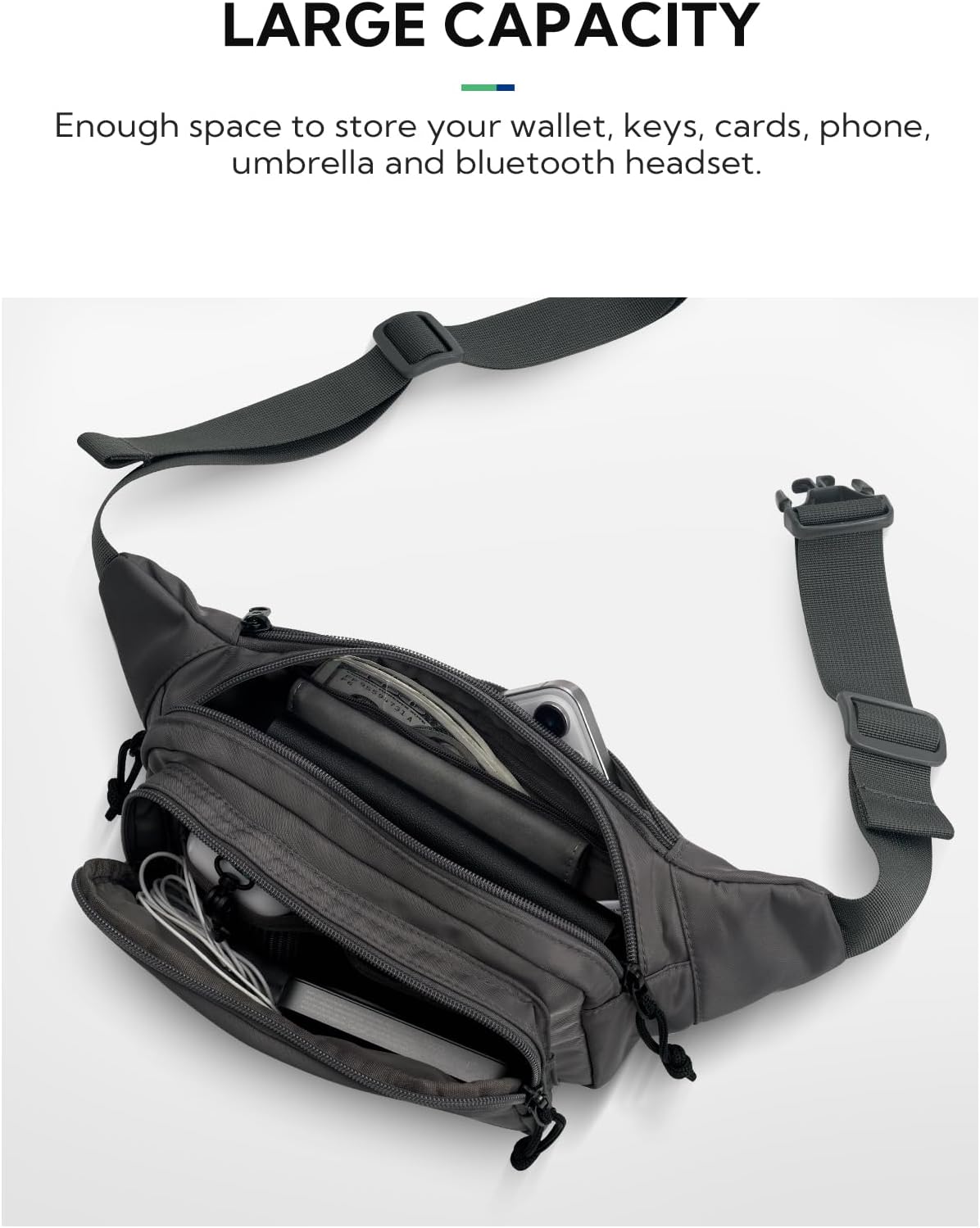 WATERFLY Fanny Pack Waist Bag: 2.5L Large 5 Zipper Pockets for Women Men