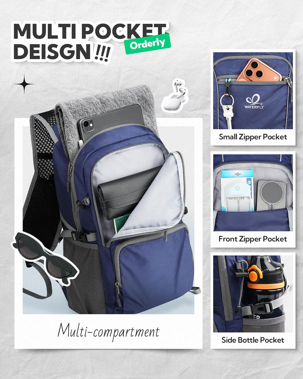 WATERFLY Packable Hiking Backpack, 20L Small Lightweight Foldable Daypack