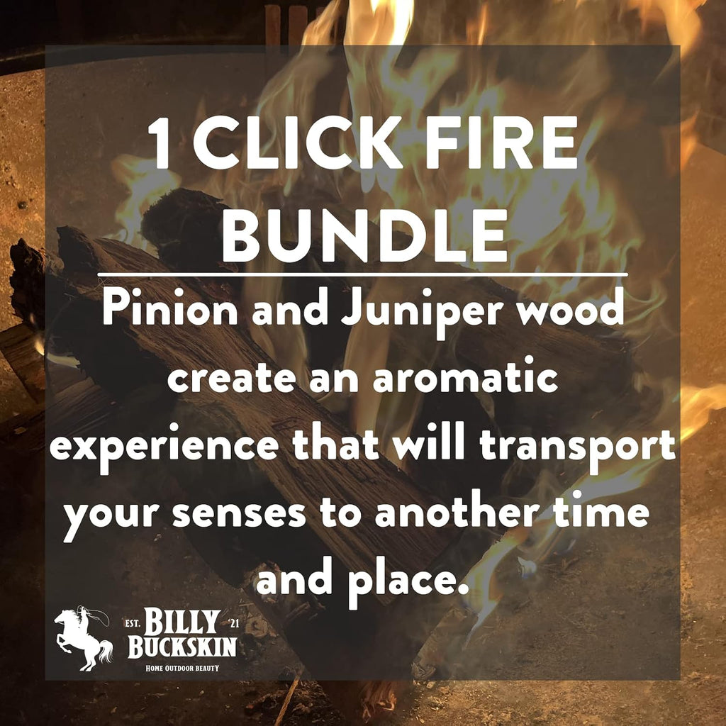 Billy Buckskin 1 Click Fire 19 LB Firewood Bundle – Juniper, Pinion & Mesquite & Fatwood Sticks - Split, Seasoned Firewood Logs for Fire Pit, Campfire, Fireplace, Wood Stoves and Outdoor Grilling