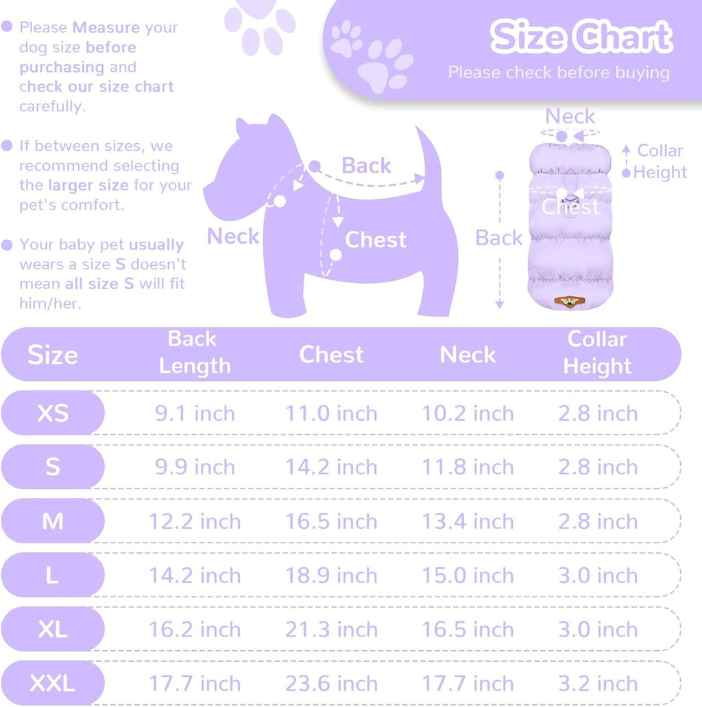 ABRRLO Winter Warm Dog Jacket for Small Medium Dogs Cat Cold Weather Coats with Harness Paded Dog Fleece Vest Waterproof Windproof Dogs Snow Jacket Pet Puppy Clothes (Purple,L)