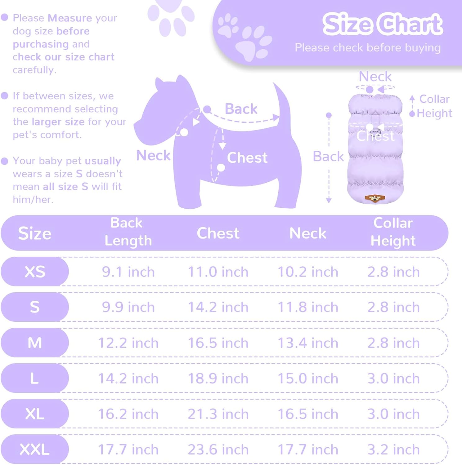ABRRLO Winter Warm Dog Jacket for Small Medium Dogs Cat Cold Weather Coats with Harness Paded Dog Fleece Vest Waterproof Windproof Dogs Snow Jacket Pet Puppy Clothes (Purple,L)