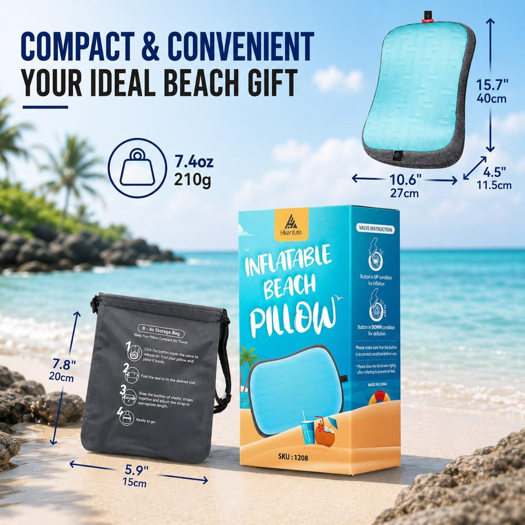 Hikenture Inflatable Beach Pillow with Built-in Sandbag, Removable Cover