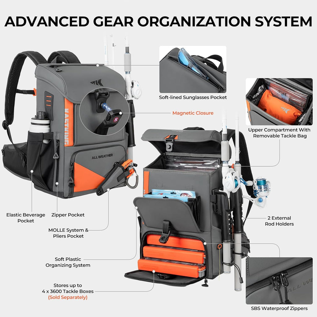 KastKing All Weather Waterproof Fishing Backpack With 2 Rod Holder