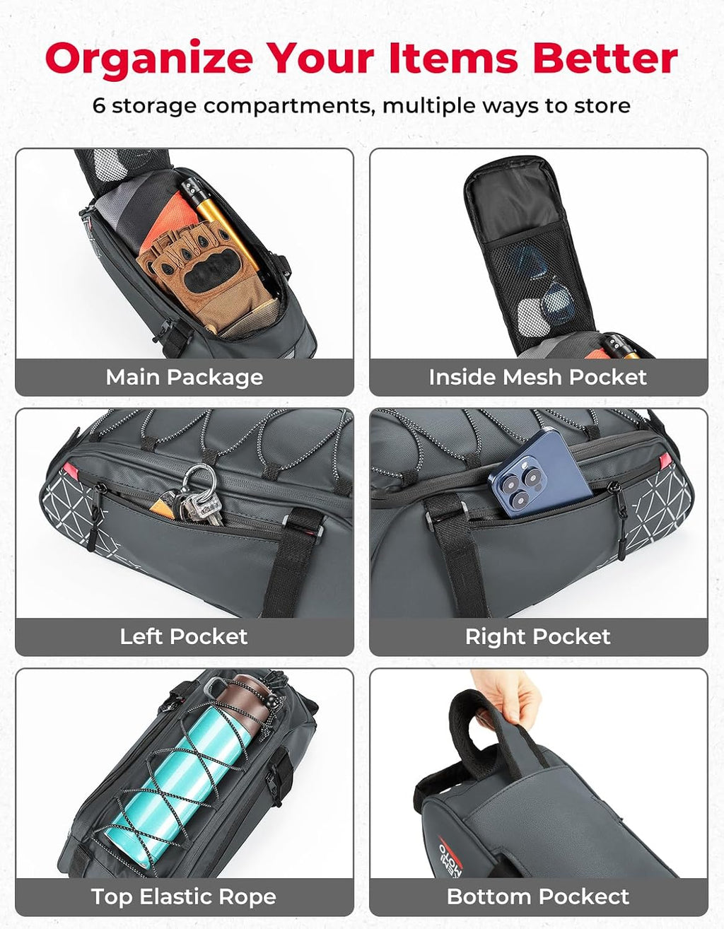 KEMIMOTO Rear Bike Rack Bag - 8L PVC Water Resistant Ebike Bags for Bicycle