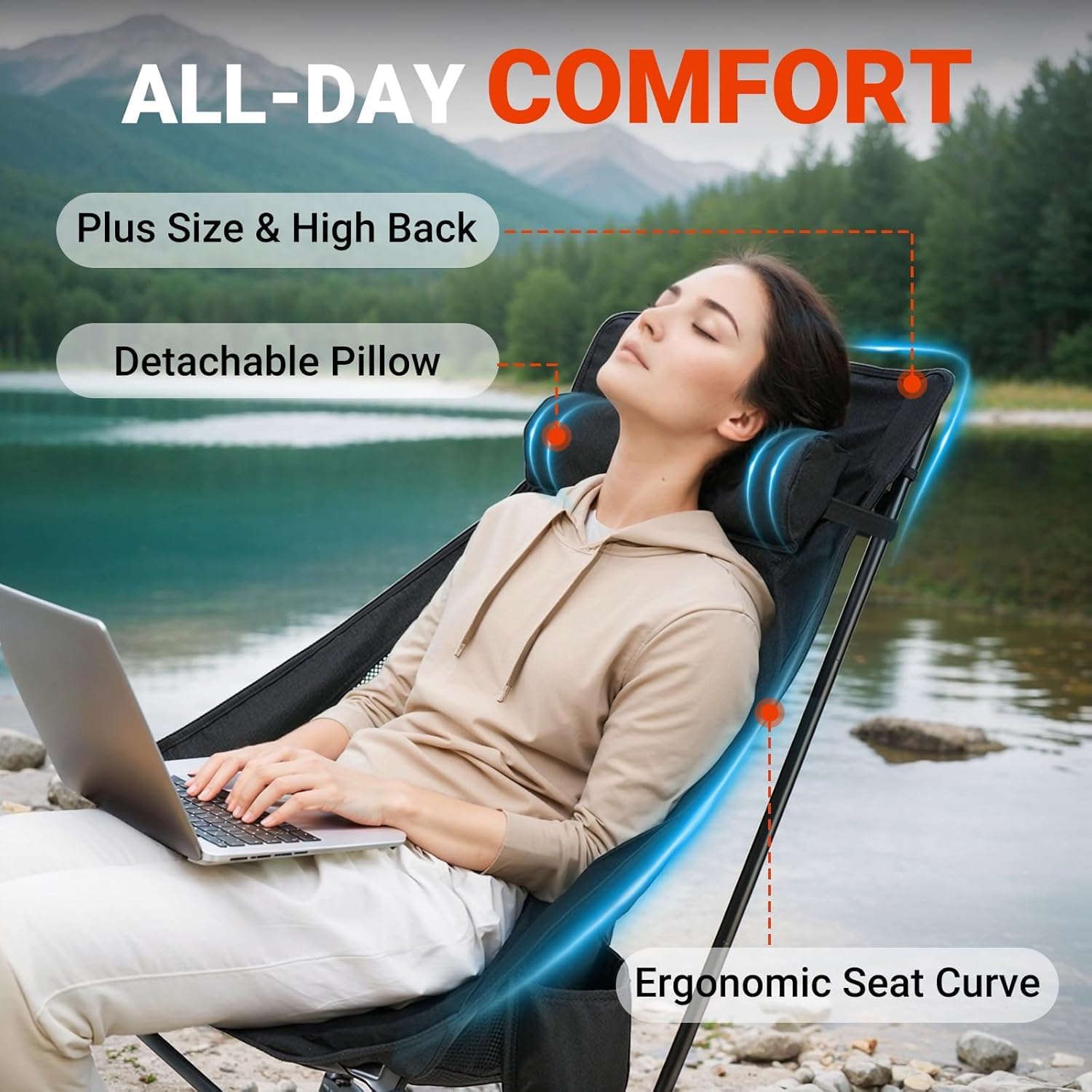 Overmont Oversized Camping Chair for Adults - 400lbs Support Heavy-Duty Padded Seat Outdoor Portable Folding Chair with Cooling Bag Cup Holder Carry Bag Comfortable for Sport Garden Beach Fishing Lawn