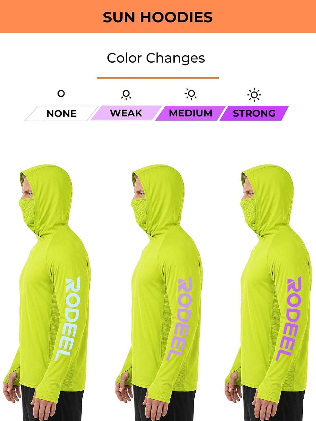 Rodeel UPF 50+ Men’s Long Sleeve Performance Fishing Hiking Shirt with Mask UV Neck Gaiter Hoodie