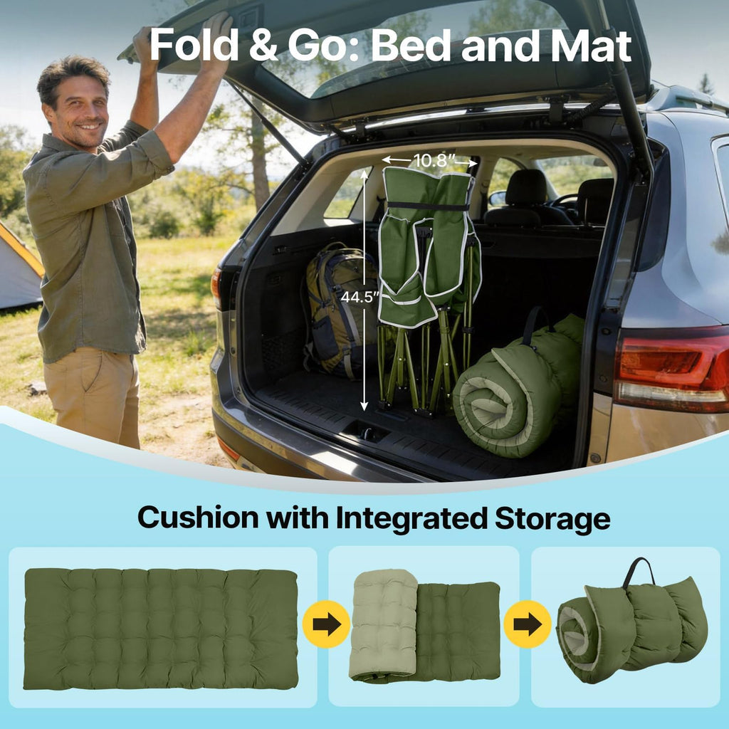 Slendor XXL Camping Cot with Mattress, Pillow & Carry Bag, 32" Extra Wide