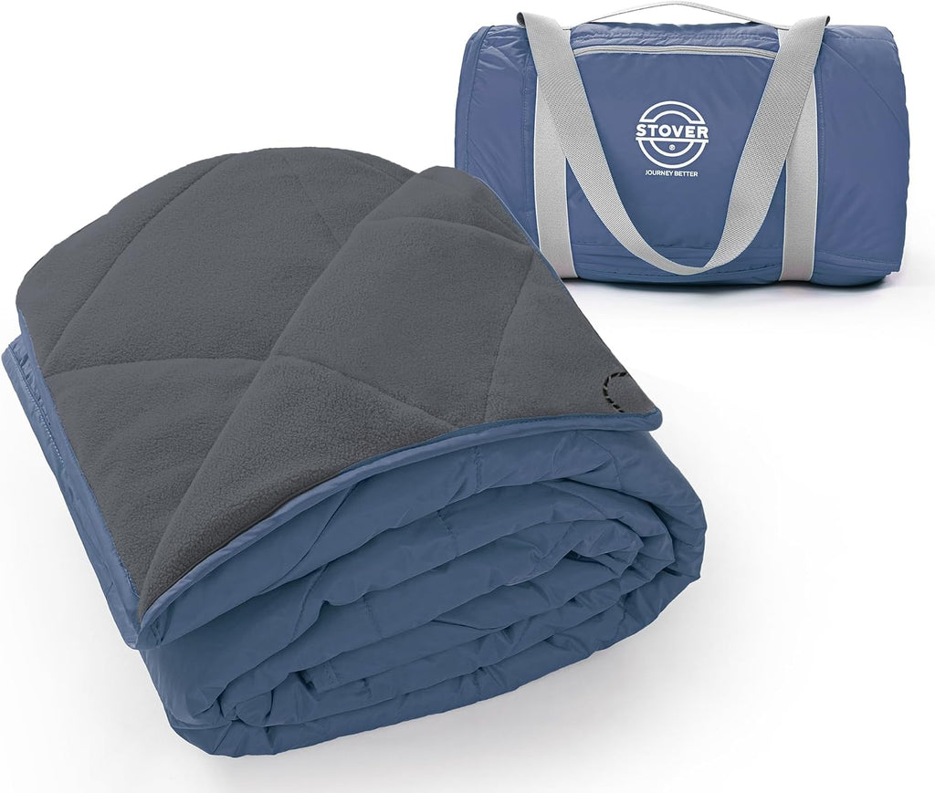 STOVER Outdoor Waterproof Fleece Travel Blanket for Camping, Picnics, Stadiums, Sports, the Beach– Warm, Windproof, Compact, Lightweight & Sand-Resistant (Olive Green)