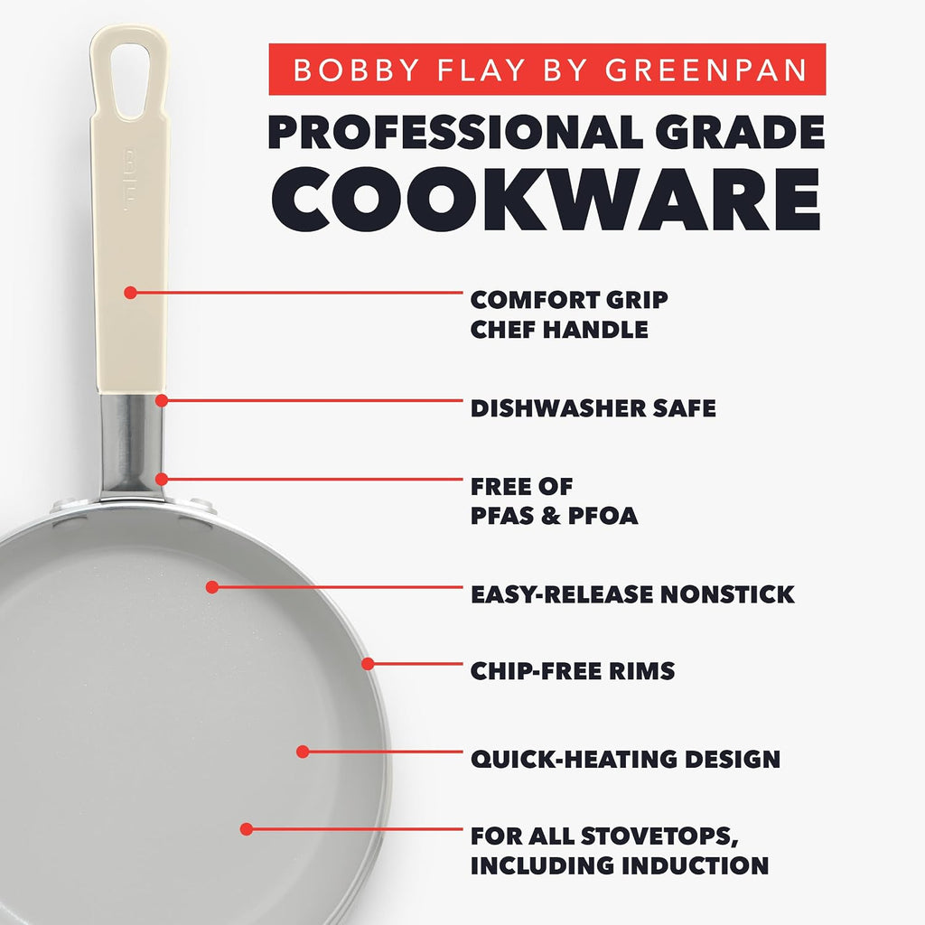 GreenPan x Bobby Flay 13 Piece Ceramic Nonstick Cookware Set, Cream White