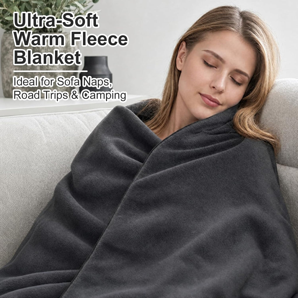 Camping Blanket 62×87" - Fleece Blanket, Soft Flannel Bed Blanket, Large Fuzzy Cozy Blanket, Multi-use for Bed, Sofa, Couch, Travel, Camping, All Season Warm Lightweight Cover, Gray