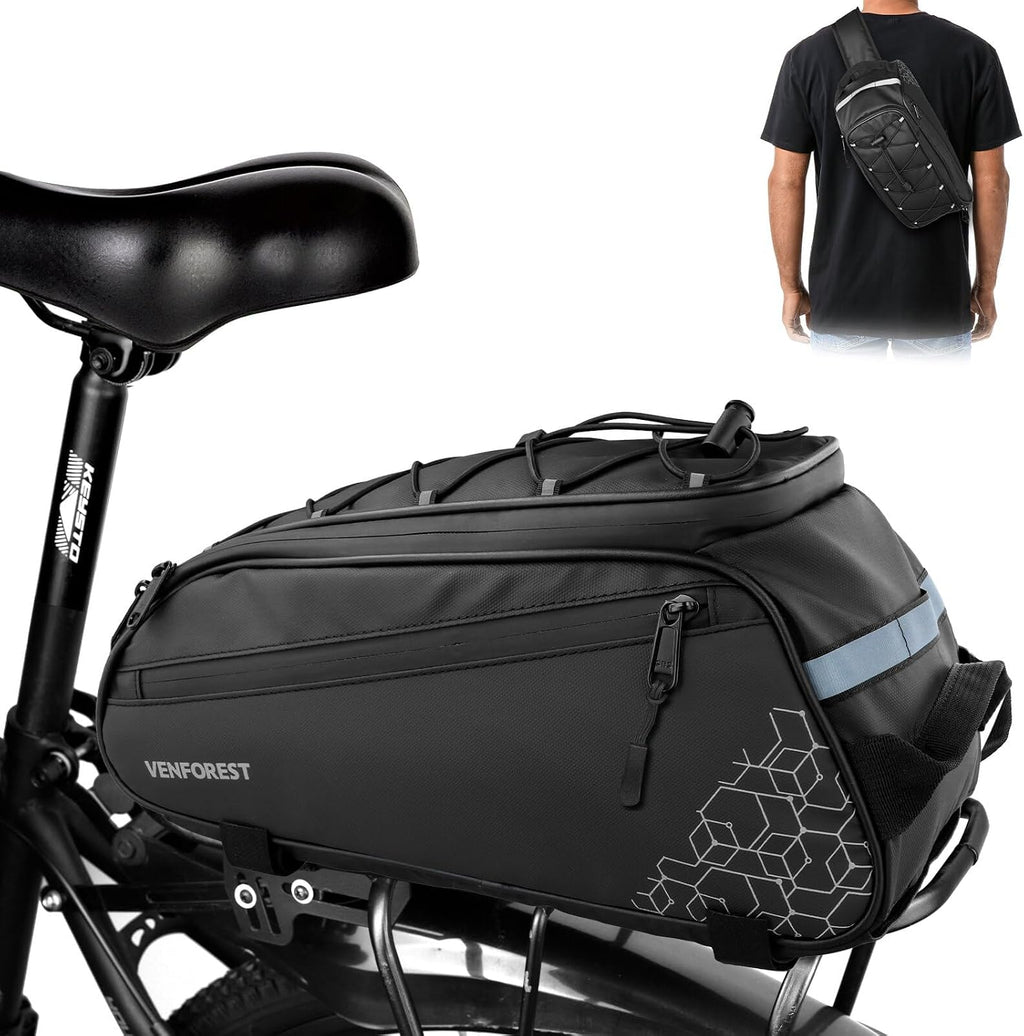 Bike Rear Rack Bag,9L PVC Waterproof Bike Trunk Bag for Road and Mountain Bikes,Bicycle Rear Seat Bag with Rain Cover Bike Saddle Bag for Cycling Trip (Brown green)