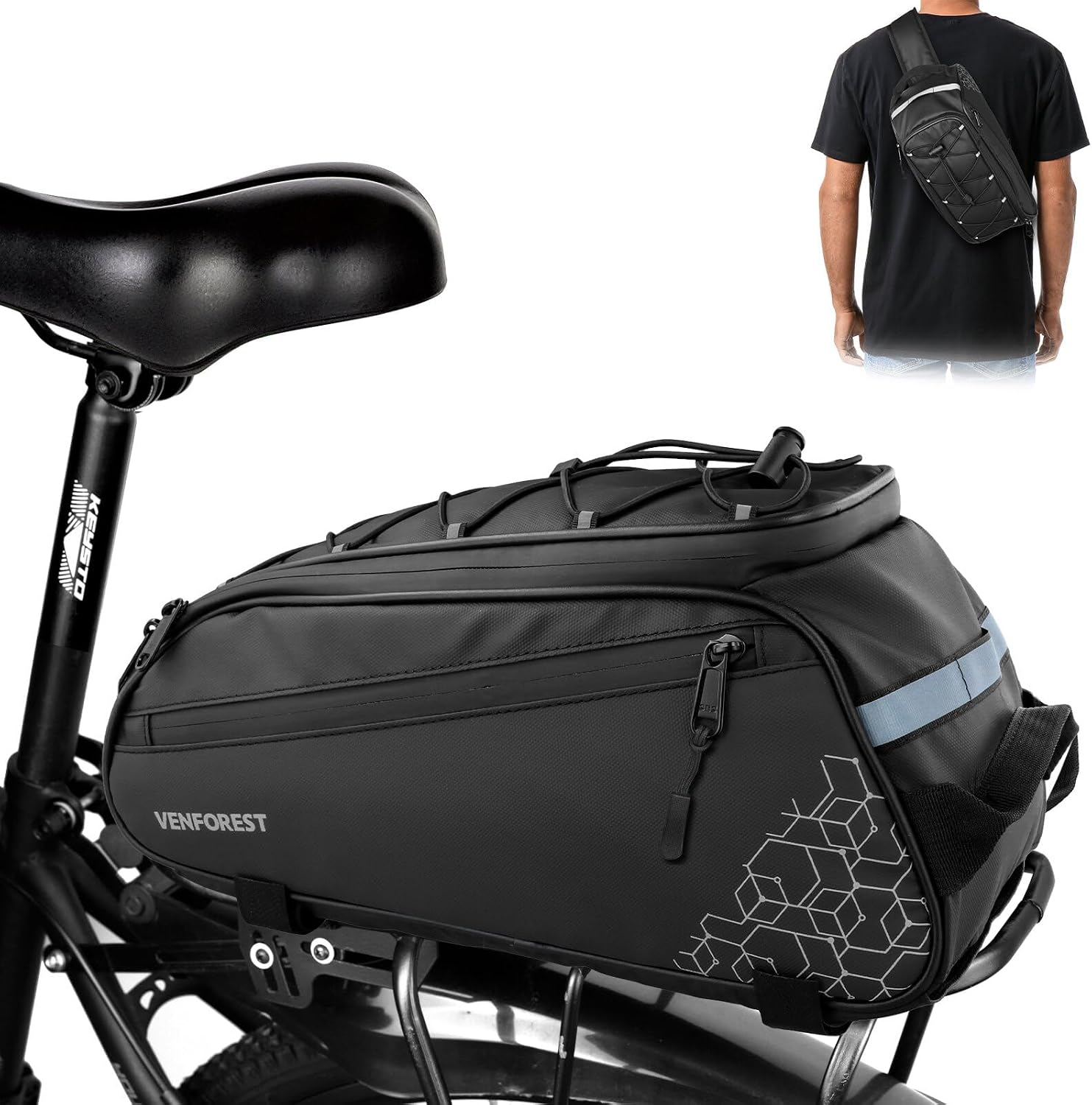 Bike Rear Rack Bag,9L PVC Waterproof Bike Trunk Bag for Road and Mountain Bikes,Bicycle Rear Seat Bag with Rain Cover Bike Saddle Bag for Cycling Trip (Brown green)