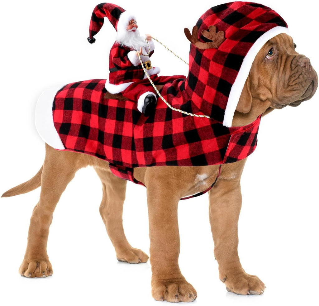 BWOGUE Santa Dog Costume, Dog Christmas Outfit, Riding Pet Clothes, Size L