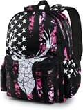 Camo Deer School Backpack for Girls Boys Teens Bookbag 17 Inch Laptop Backpack for Sports Travel Camping