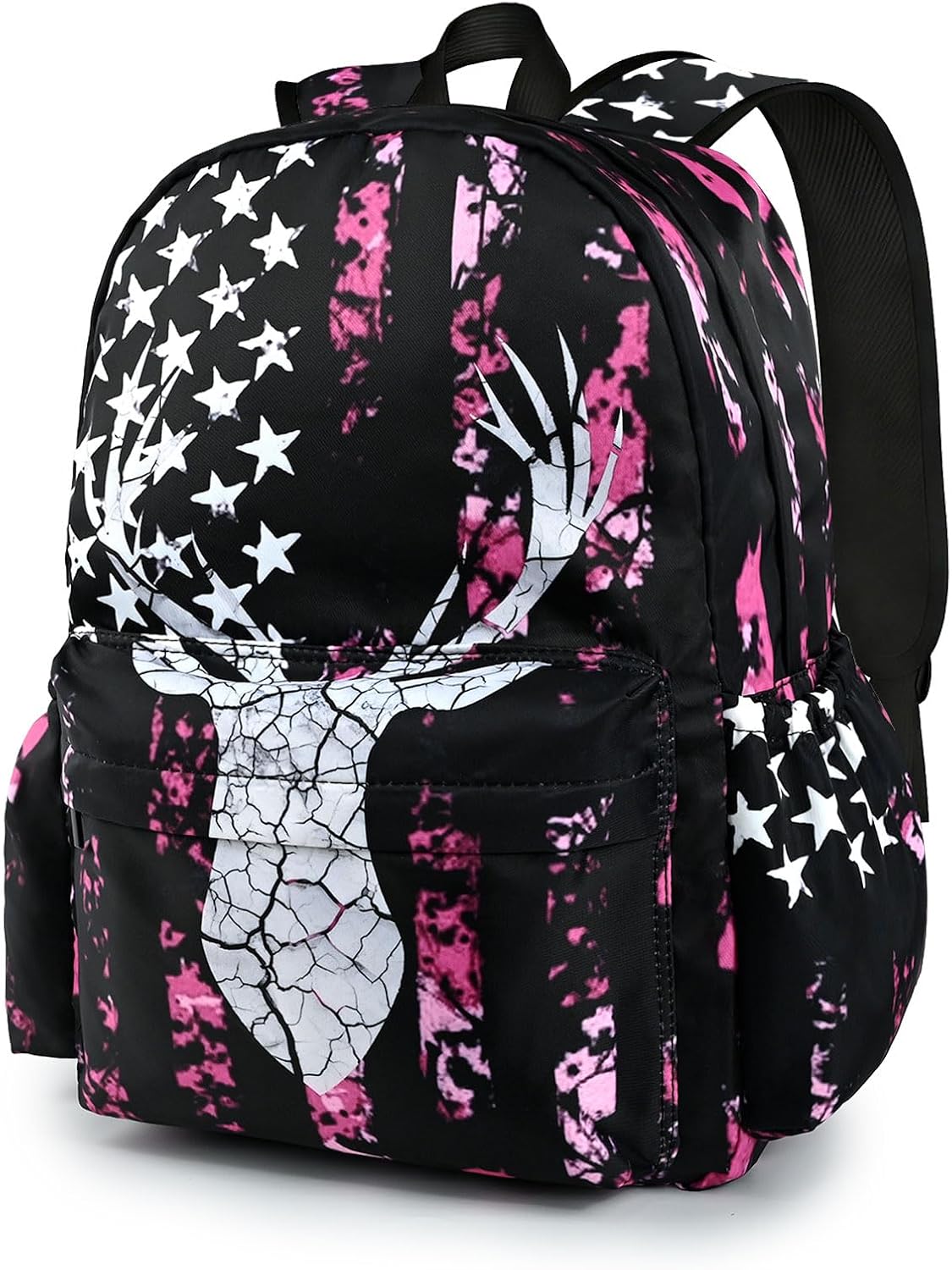 Camo Deer School Backpack for Girls Boys Teens Bookbag 17 Inch Laptop Backpack for Sports Travel Camping