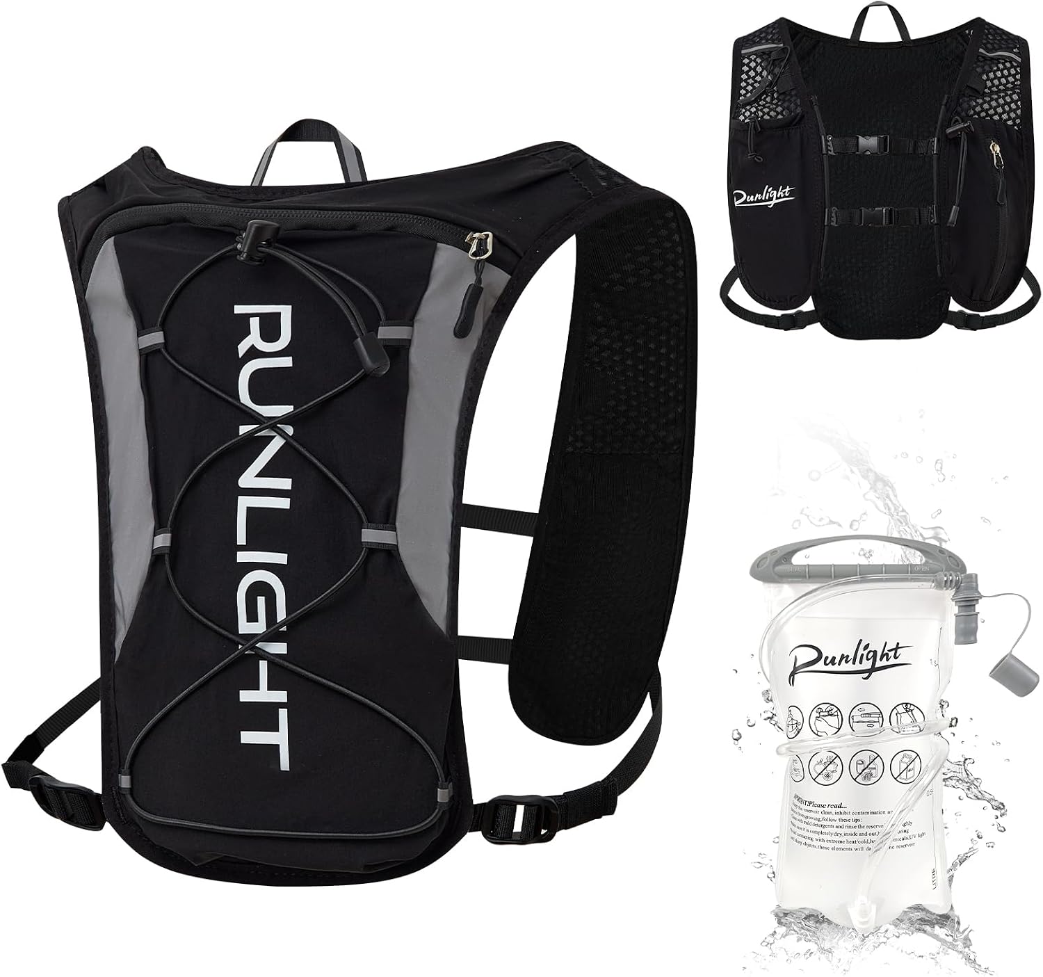 Runlight Running Vest for Women Men, Adjustable Hydration Backpack Breathable Reflective with 1.5L Water Bladder for Hiking, Trail, Running, Marathons, Cycling