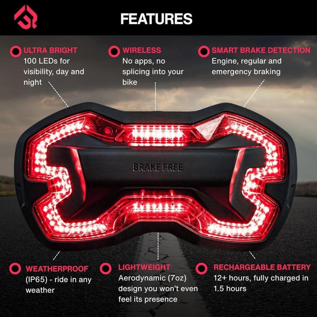 Brake Free Helmet Light - Smart Wireless Motorcycle Lights- Weatherproof LED Motorcycle Helmet Light - Lightweight & Aerodynamic Design - Smart Brake Detection - Single Button Operation - Black