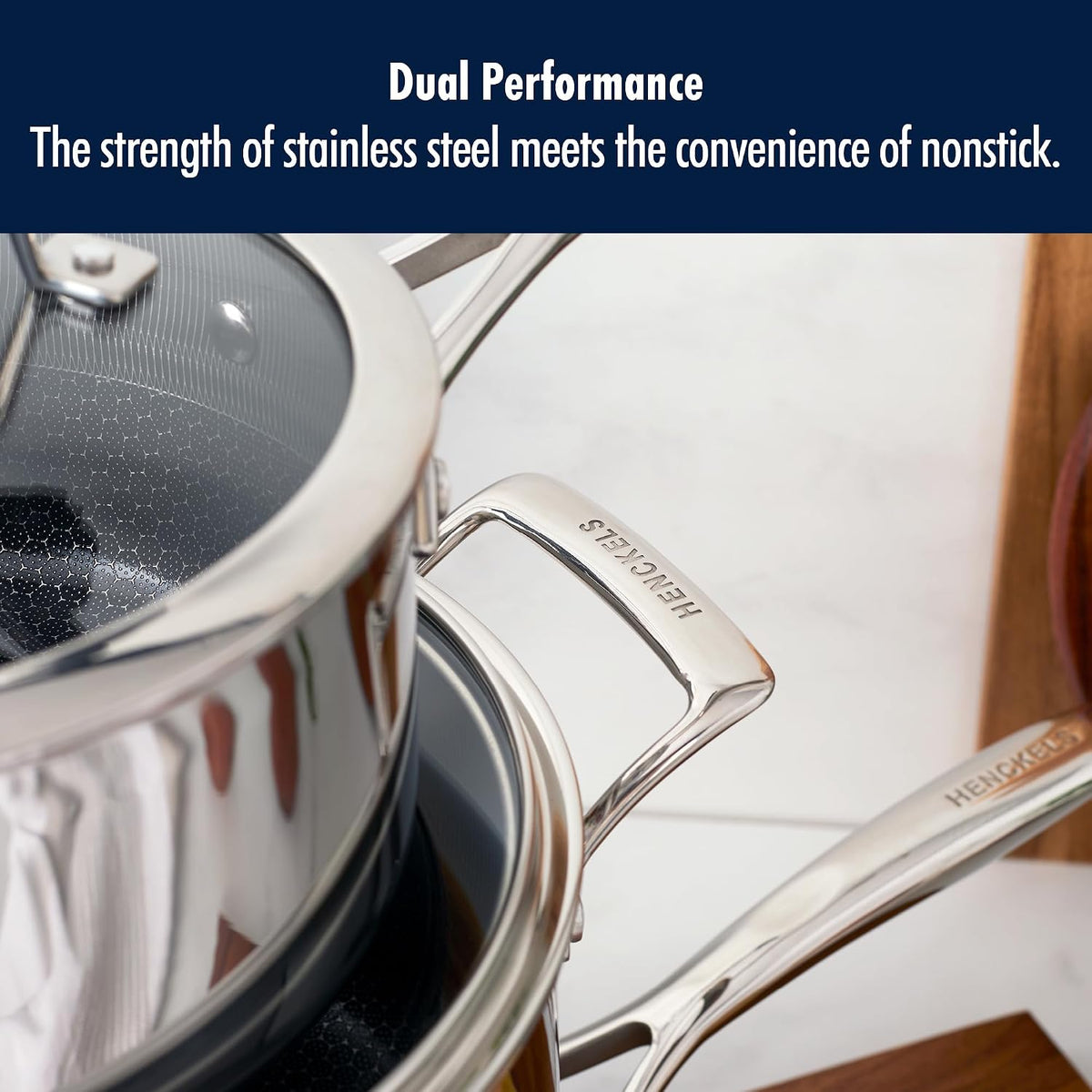 Henckels Paradigm Stainless Steel 6 pc Cookware Set, Tri-Ply Ceramic Nonstick Cookware with Dutch Oven, Non Toxic Induction Cookware Set, Metal-Utensil & Dishwasher Safe