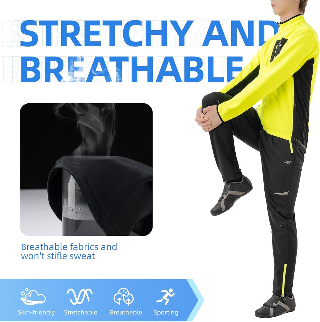 ROCKBROS Men's Thermal Cycling Pants, Fleece Lined Winter Bike Tights