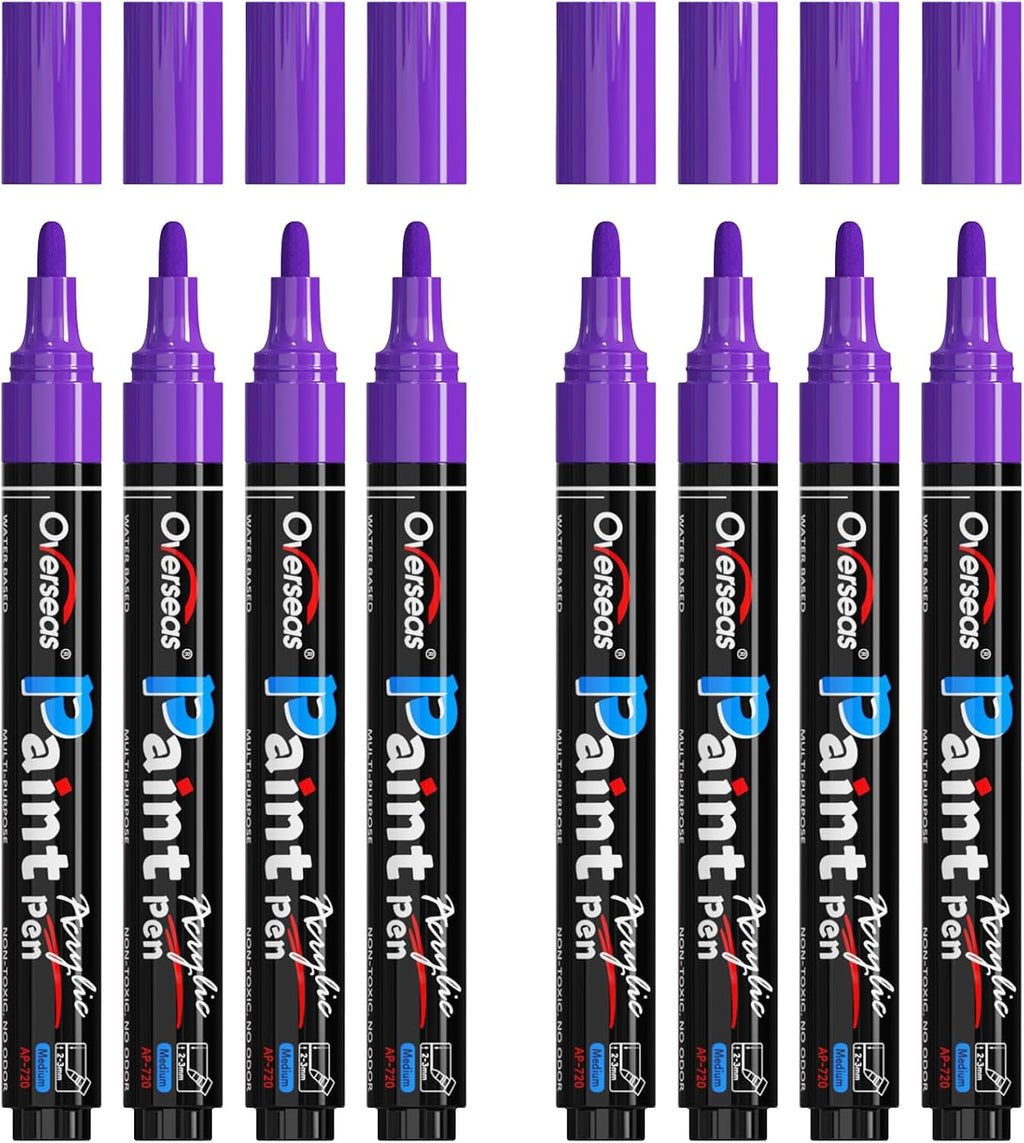 Overseas Purple Acrylic Paint Markers 8 Pack, Medium Tip Paint Pens