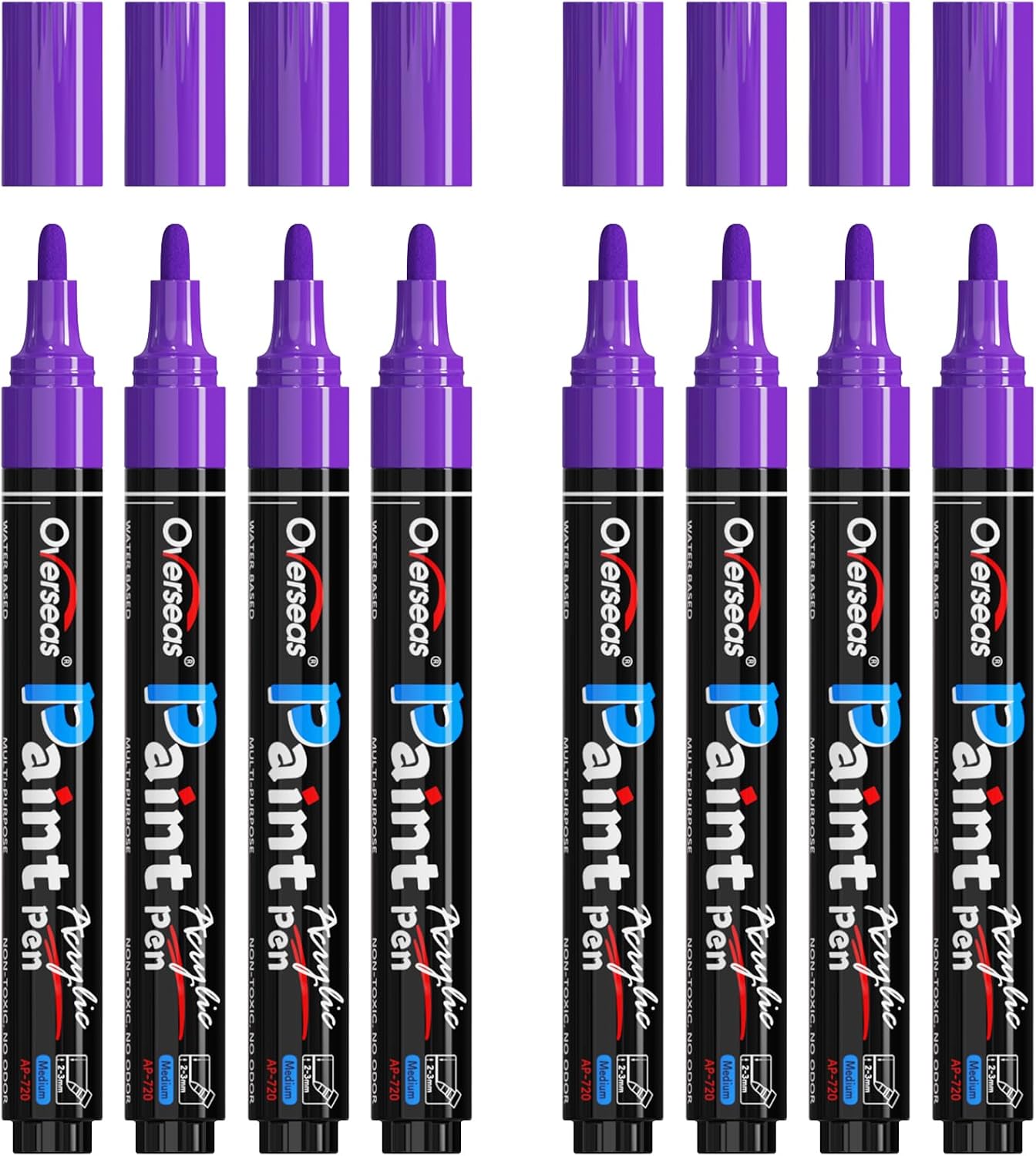 Overseas Purple Acrylic Paint Markers 8 Pack, Medium Tip Paint Pens