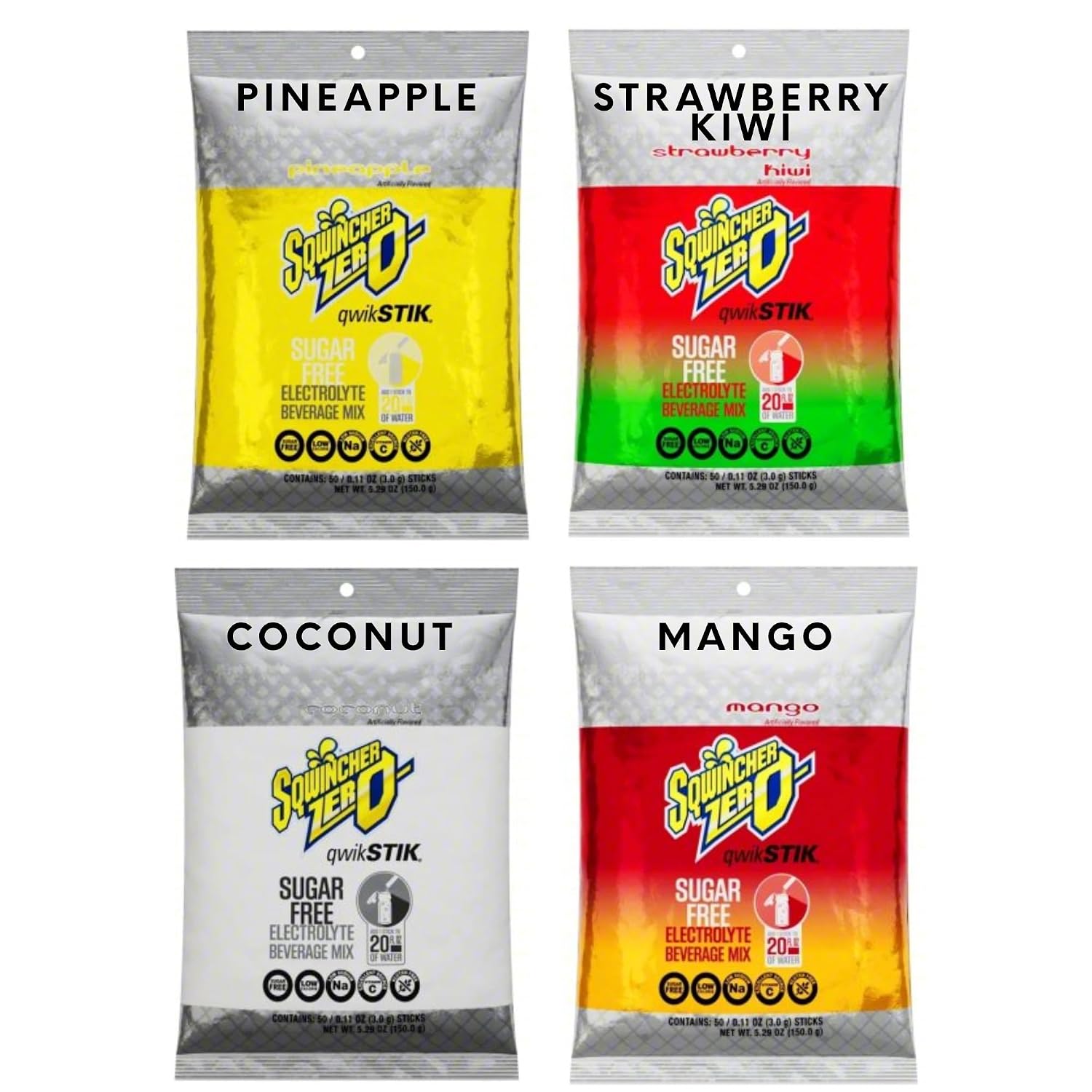 Sqwincher Zero Qwik Stik - Single Serve, Sugar Free, Low Calorie, Low Sodium Electrolyte Replacement Powder Hydration Drink Mix, 0.11 oz Packet (Pack of 250)
