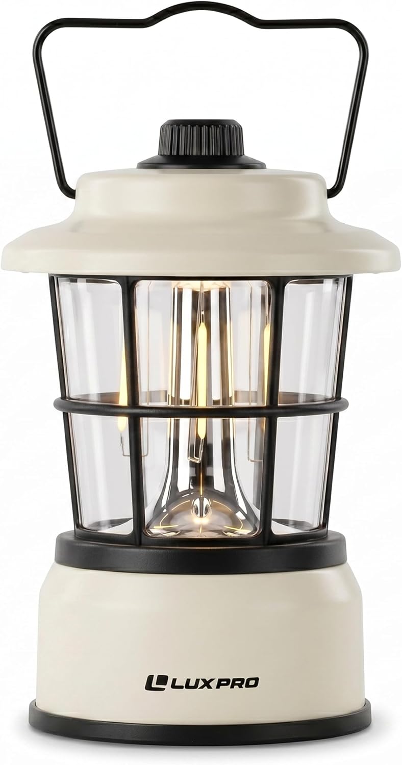 LUXPRO Retro Outdoor Lantern, Battery Lamp Camping Lantern LED Light, Beige