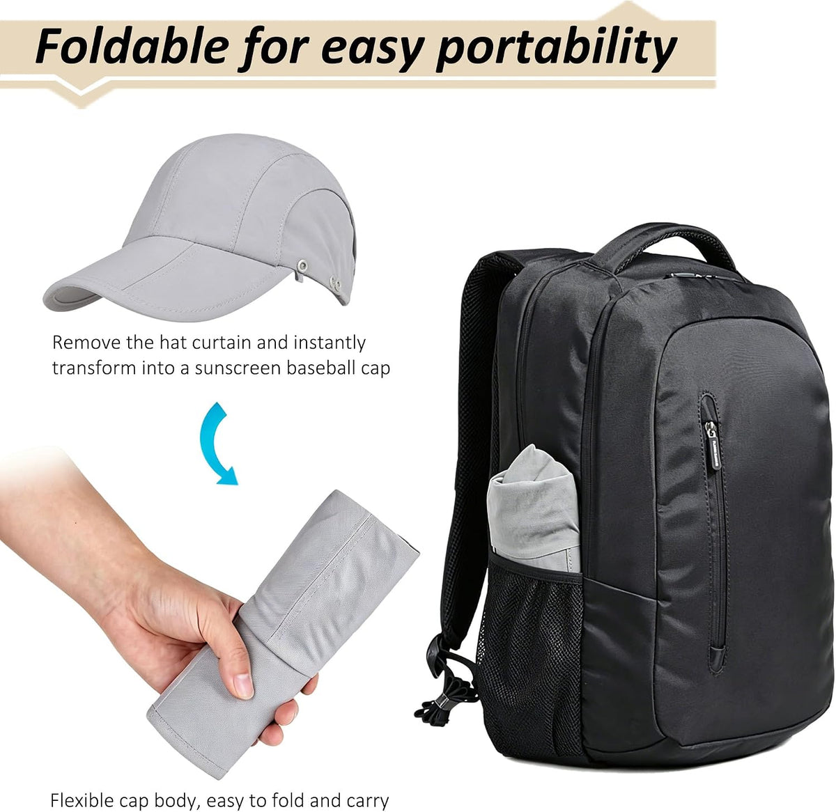 2Pack Men’s Foldable Sun Hat with Removable Face Mask & Neck Flap, UPF 50+ UV Protection, Quick-Drying Outdoor Fishing Cap