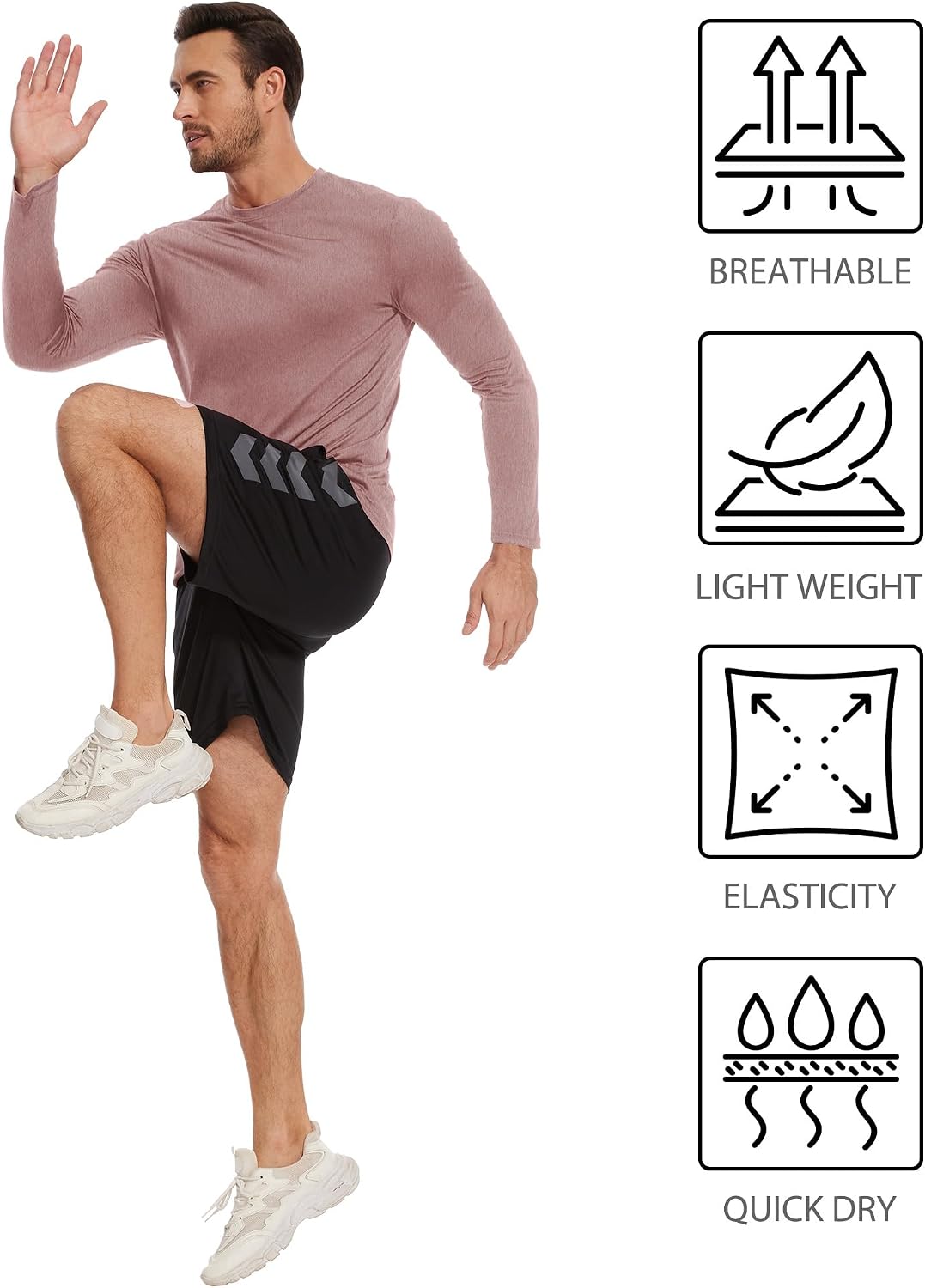 Kinglaman 6 Pack Men Dry Fit Workout Long Sleeve UPF 50+ Athletic Gym Shirt