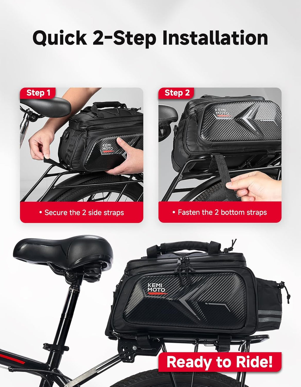 KEMIMOTO Bike Bag Rear Rack Expandable 20L Bicycle Pannier EVA Hard Shell