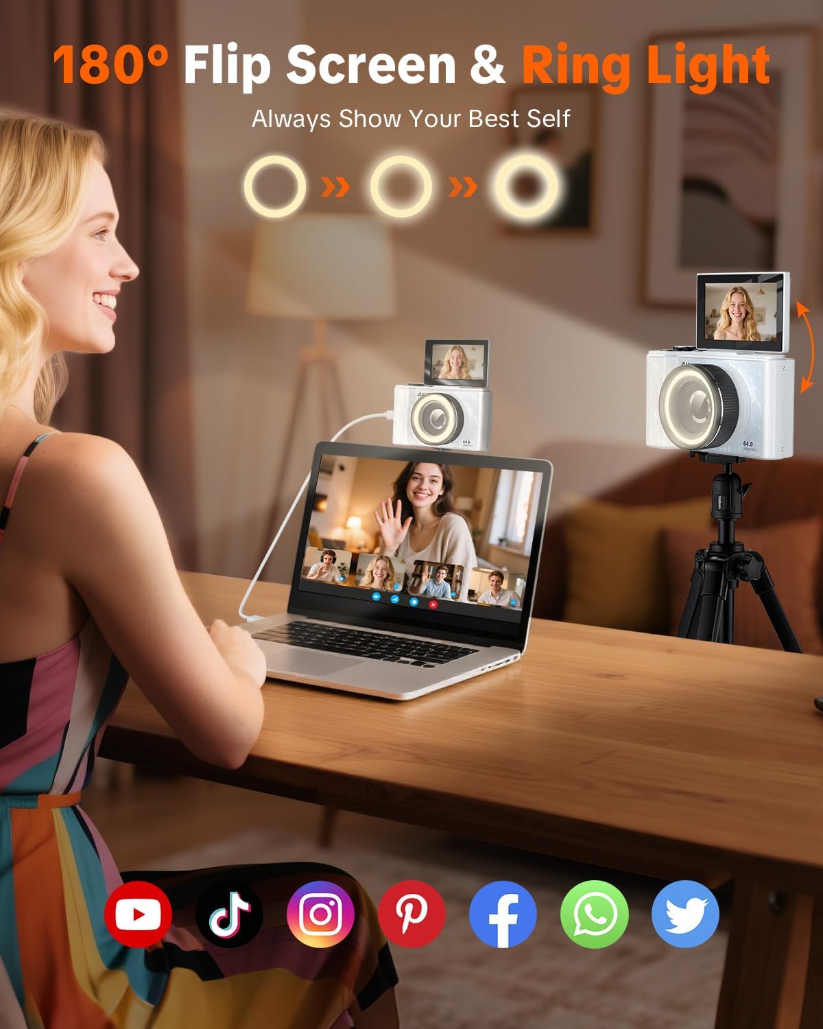 W & O 4K Digital Camera for Photography,Flip Screen Digital Camera for Kids