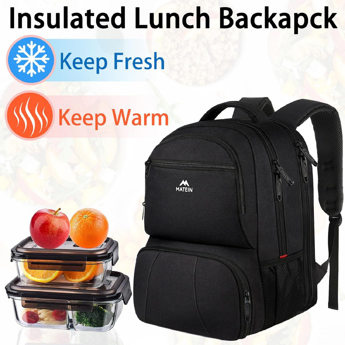 MATEIN Lunch Backpack for Men, 17 Inch Work Backpack with Lunch Compartment
