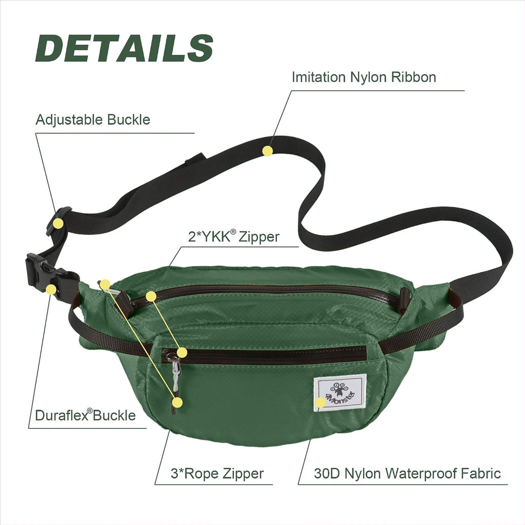 4Monster Hiking Waist Packs Portable,Water Resistant Fanny Bag with Adjustable Strap,Lightweight Crossbody Chest Bag Slim Bag