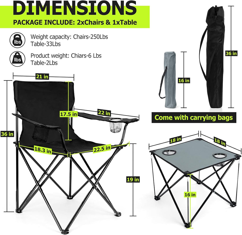 Joyfair Camping Lawn Chairs & Table Set, Large Beach Chairs for Outside