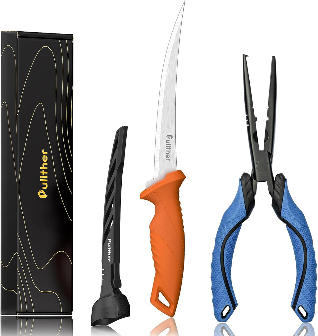 2PC Fishing Tool Kit - 7" Fillet Knife,Fishing Pliers