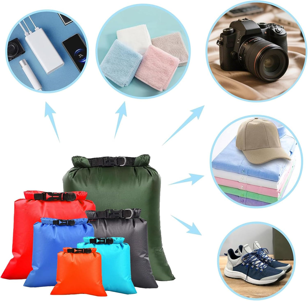 6PCS Dry Bags Waterproof, Lightweight Dry Bags for Kayaking Waterproof，Outdoor Waterproof Bag for Kayaking Hiking Boating Camping