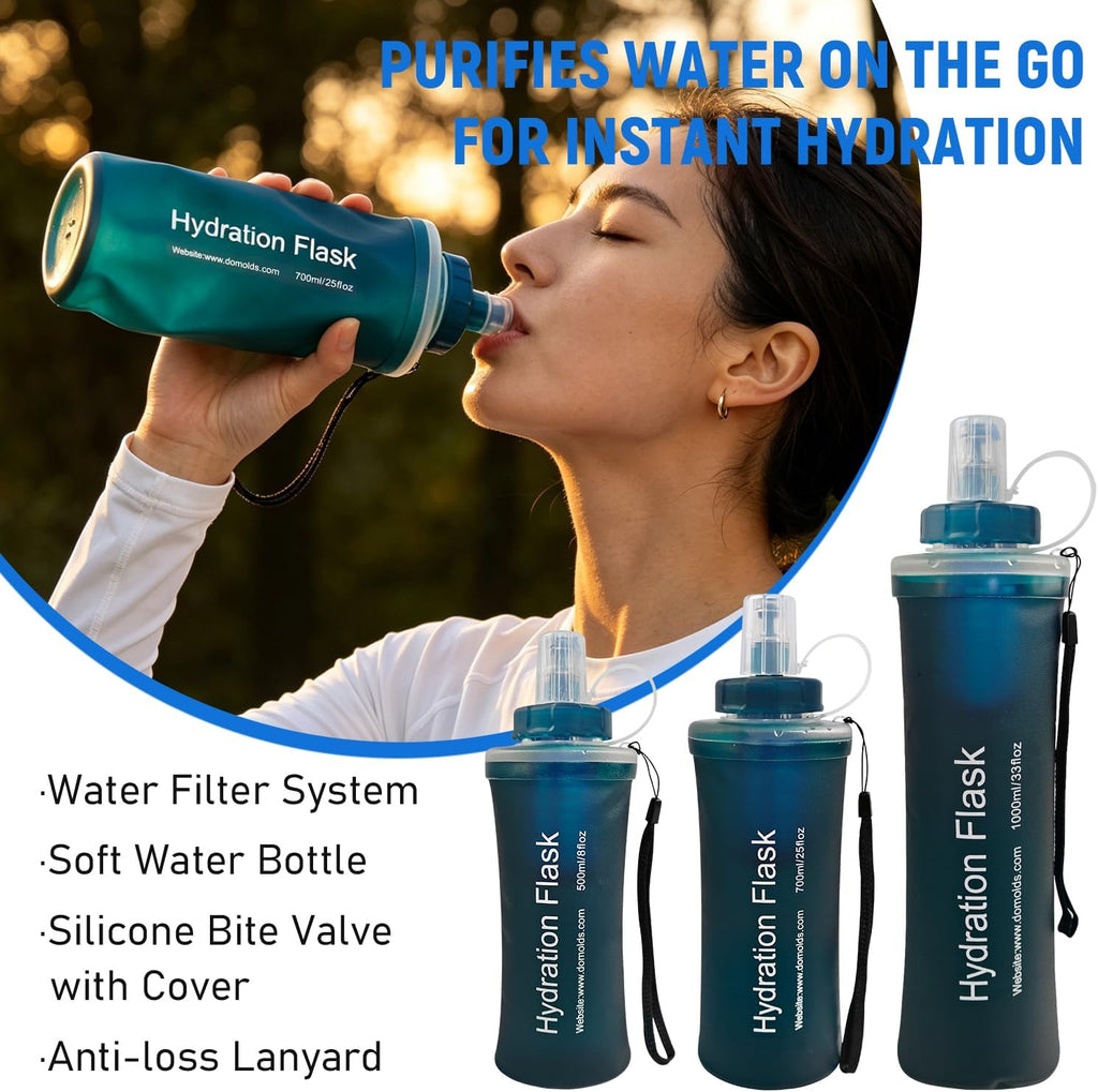 700ml Collapsible Water Bottle with Filter for Hiking Backpacking(Green)