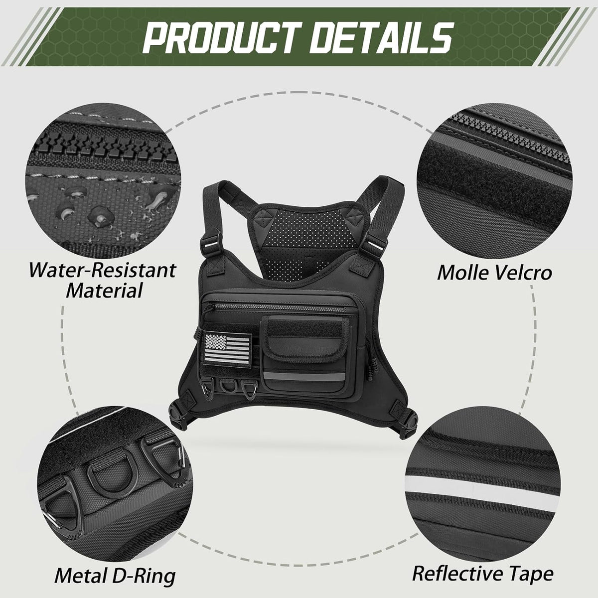 OCKLILY Chest Bag for Men Women, Outdoor Sports Running Vest Bag, Chest Pack for Running, Cycling, Hiking, Workouts, Travel