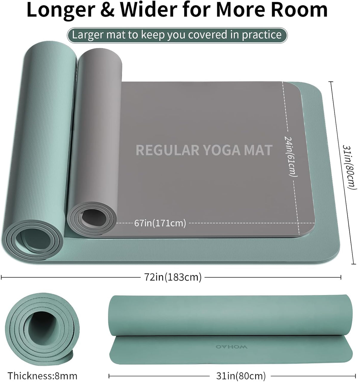Extra Wide & Thick 8mm Yoga Mat, 72"x31.5"