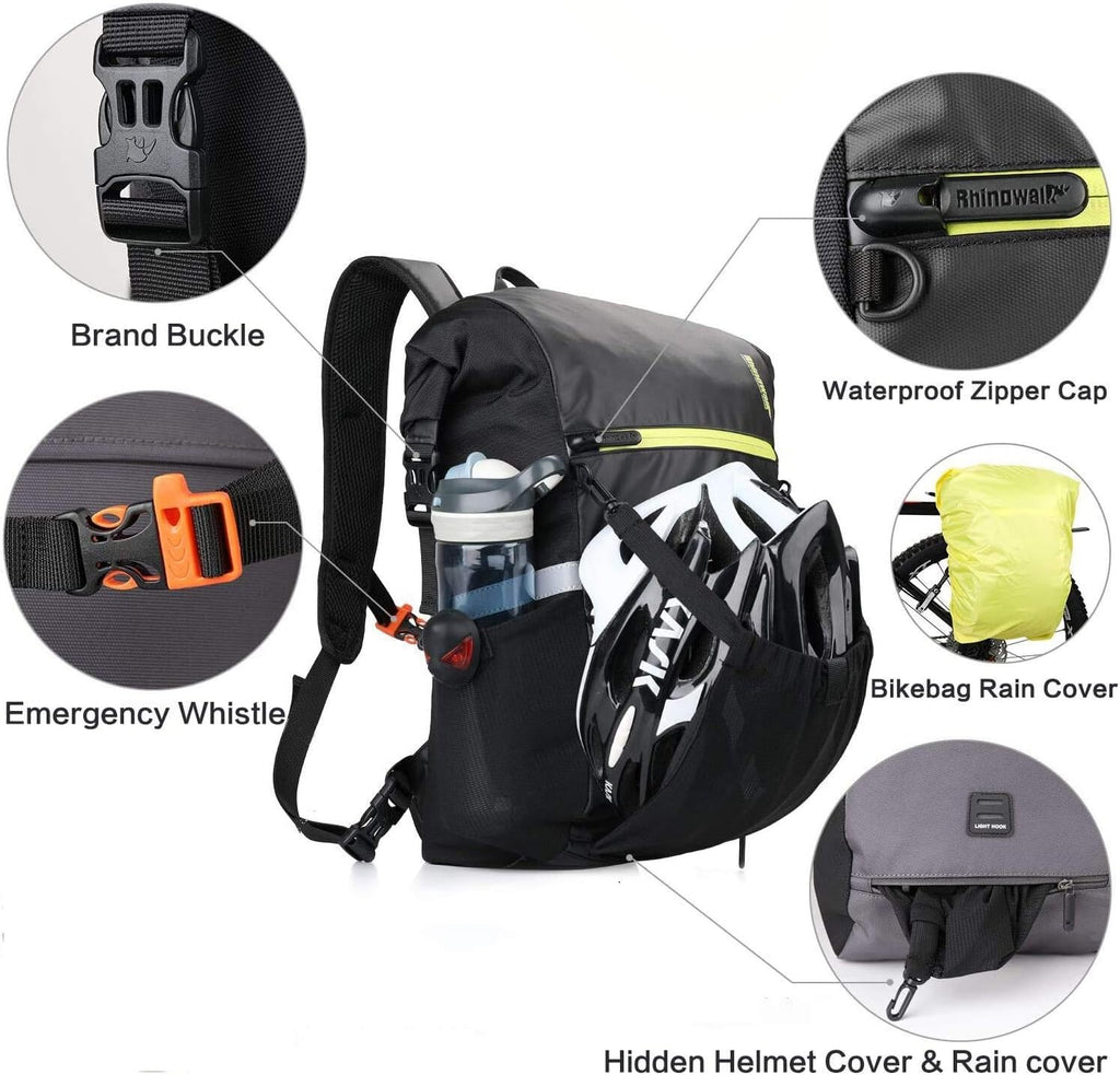 Rhinowalk Bike Pannier Bag Bicycle Bag Convertible Pannier Backpack Shoulder Bag Laptop Pannier Travel Bag Professional Cycling Accessories-Black